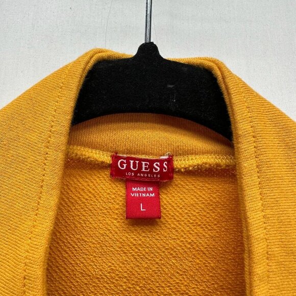 Guess Cropped Sweater Women Sz L Quarter Zip Spellout Pullover Activewear Yellow - Picture 7 of 12